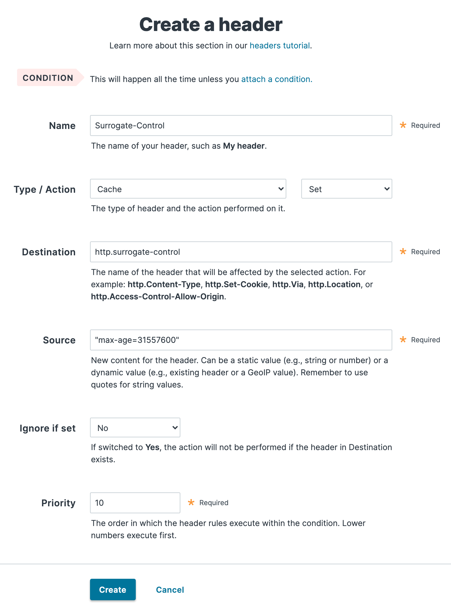 Creating a surrogate-control header in the Fastly web interface