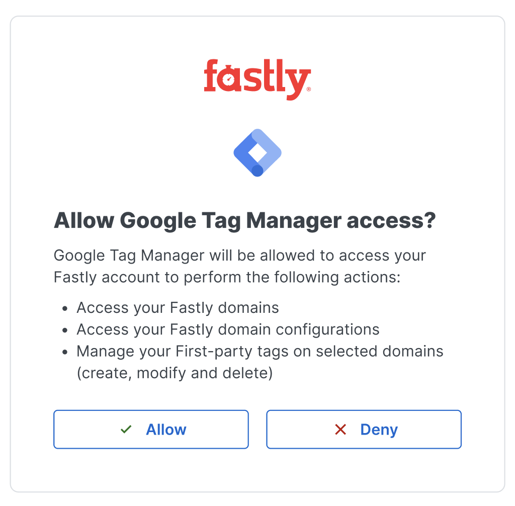 the Fastly Google tag gateway authentication window