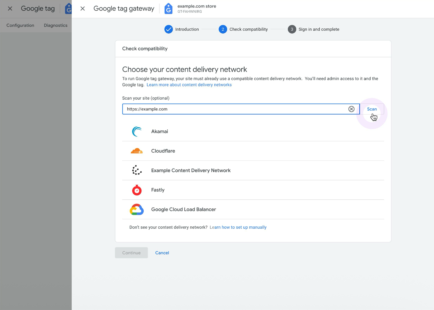 the Google tag gateway check compatibility window