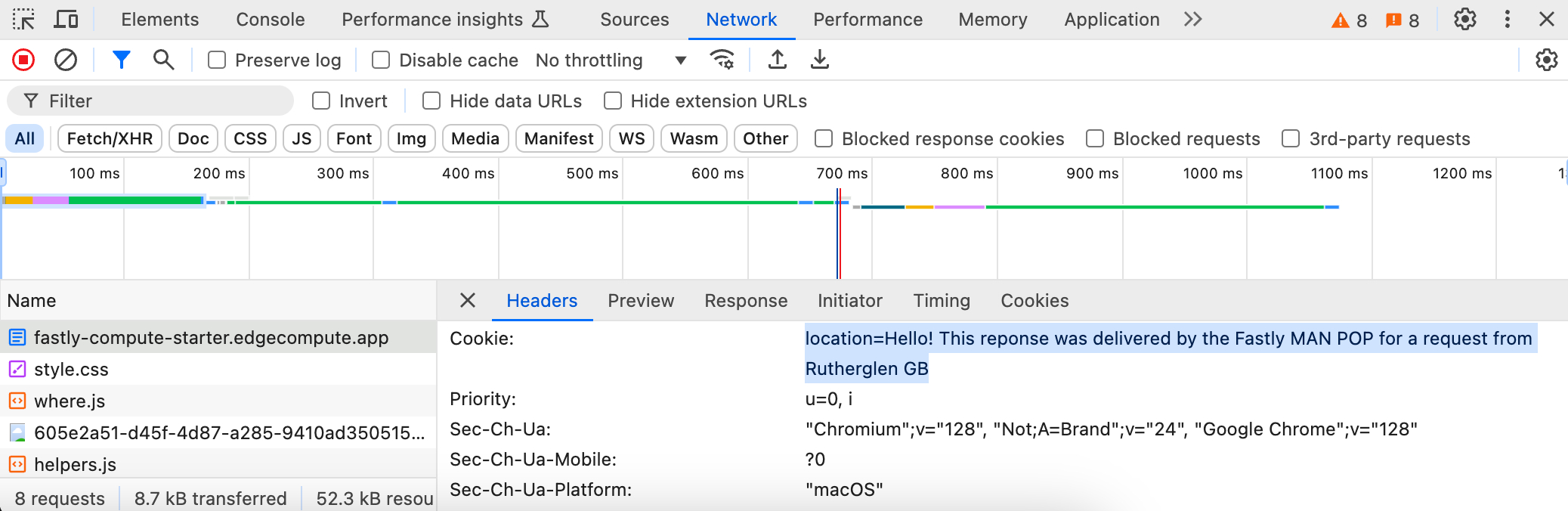 Location cookie in the browser